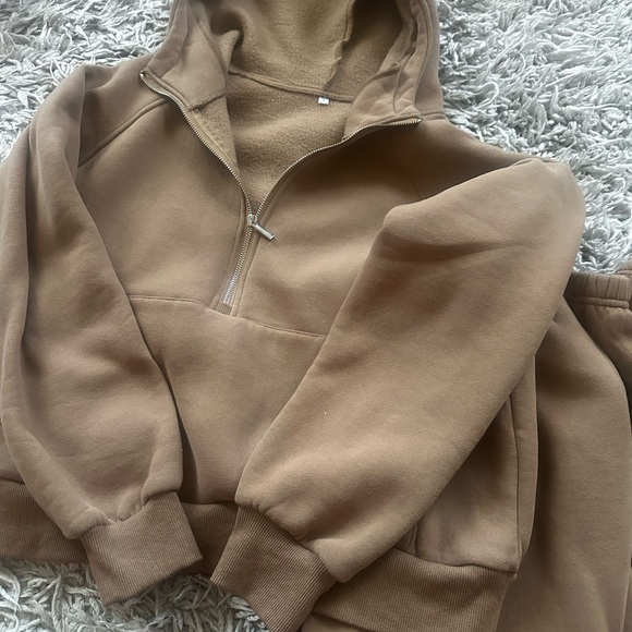 Women’s Brown Half-Zip Sweater hoodie set size L - Picture 1 of 4